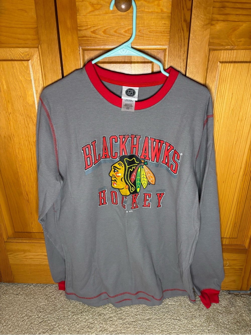 NHL Gray and Red Team Pullover with Chest Logo